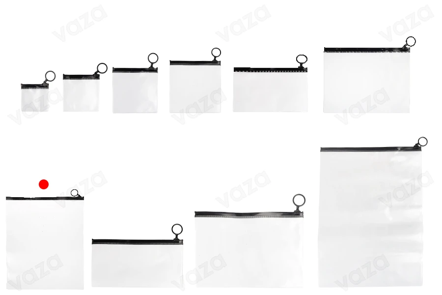 Ημιδιάφανο σακουλάκι (PVC) 250x300 mm με μαύρο φερμουάρ (zip) - 12 τμχ-εικόνα_σύνθεση