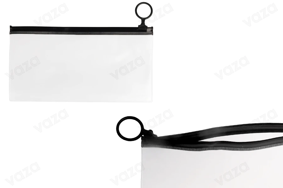 Translucent bag (PVC) 190x100 mm with black zip closure - 12 pcs Translucent bag (PVC) 190x100 mm with black zip closure - 12 pcs-εικόνα_προϊοντική