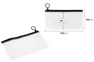 Durchsichtige Beutel (PVC) 190x100 mm mit schwarzem Zip-Verschluss - 12 Stück-2