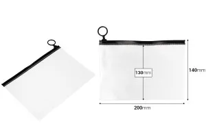 Durchsichtige Beutel (PVC) 200x140 mm mit schwarzem Zip-Verschluss - 12 Stück-2