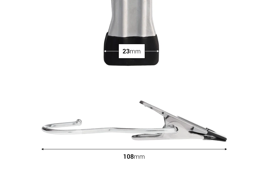 Metallhaken mit schwarzem Clip 108x23 mm Metallhaken mit schwarzem Clip 108x23 mm