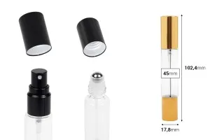 10ml trasparent glass bottle with spray and roll on and cap in gold or black color - 6 pcs-2