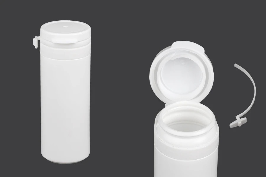 Pot en plastique blanc de 50ml avec bouchon à pression pour pilules et capsules