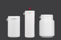 Pot en plastique blanc de 50ml avec bouchon à pression pour pilules et capsules
