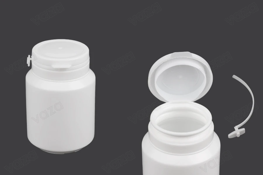 100 ml weißes Plastikgefäß mit Schnappverschluss für Pillen und Kapseln-produktbild