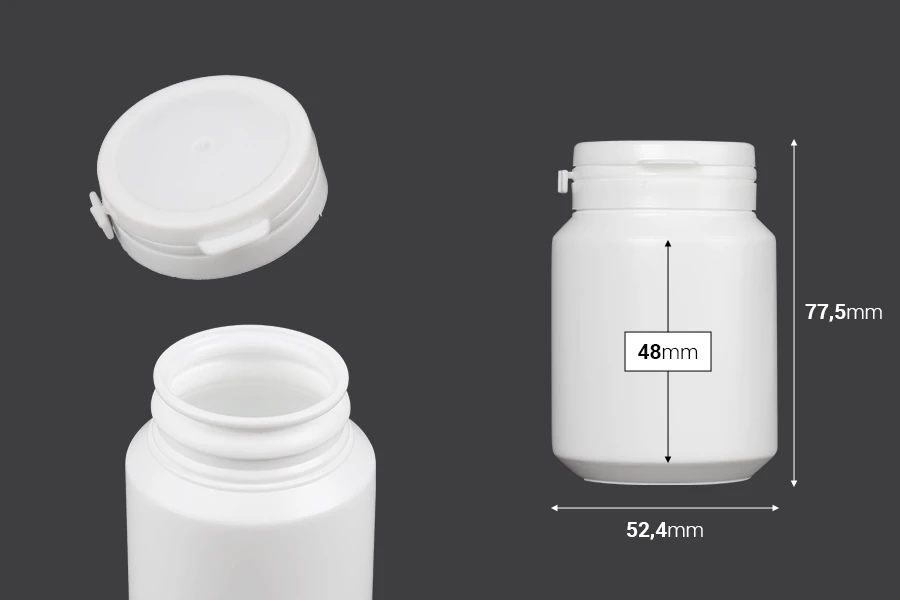 100 ml weißes Plastikgefäß mit Schnappverschluss für Pillen und Kapseln