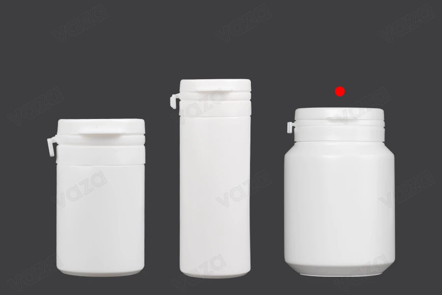 100 ml weißes Plastikgefäß mit Schnappverschluss für Pillen und Kapseln-bildgruppe
