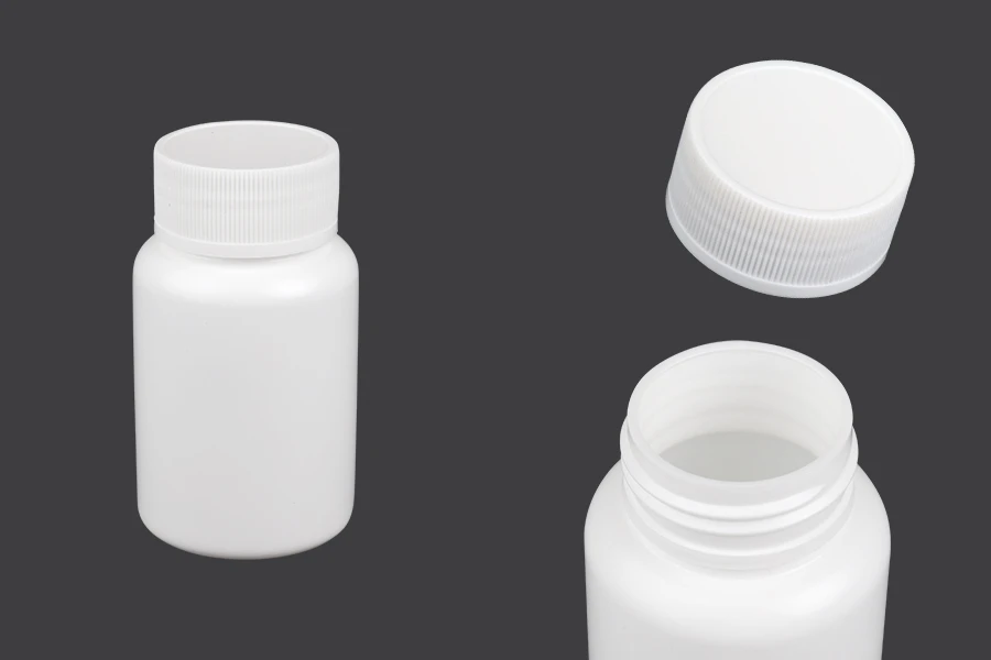 Barattolo di plastica bianco da 120 ml con tappo a vite per pillole e capsule