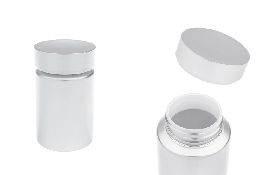 100 ml PET plastic jar in silver color for pills and capsules