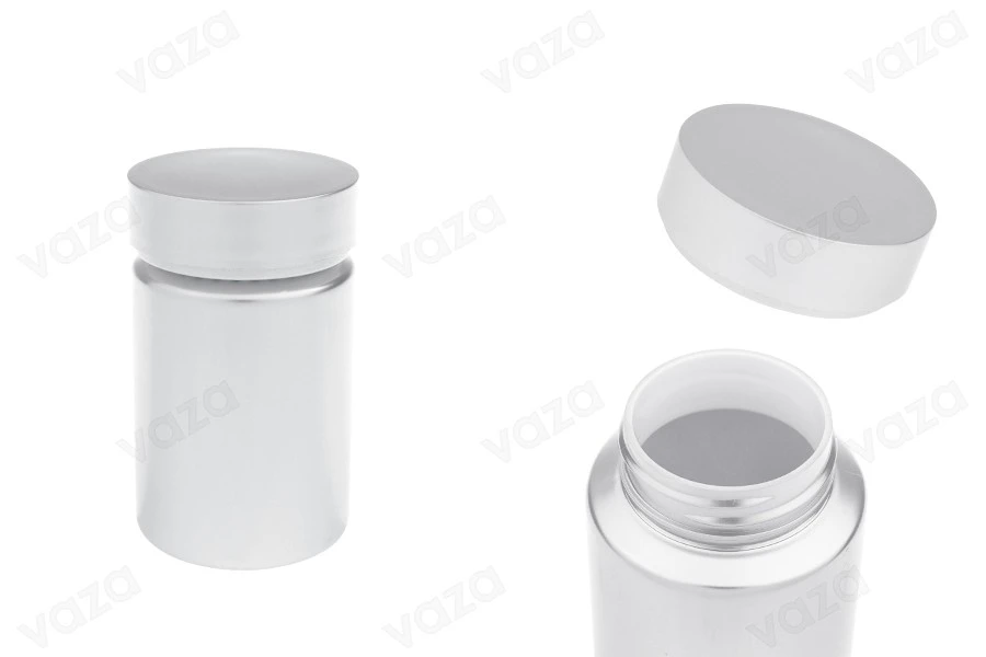 Barattolo in plastica PET da 100 ml color argento per pillole e capsule-immagine_prodotto