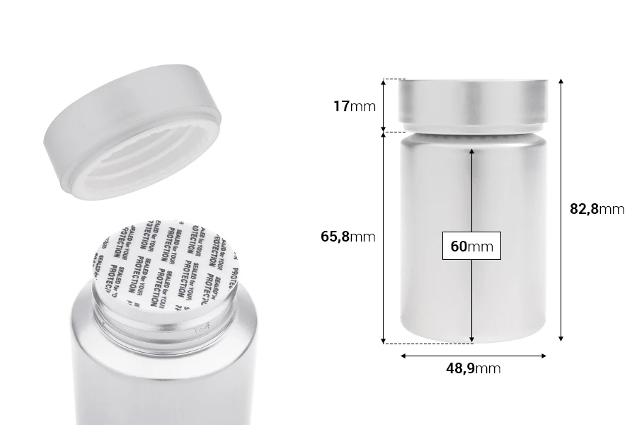 100 ml PET plastic jar in silver color for pills and capsules