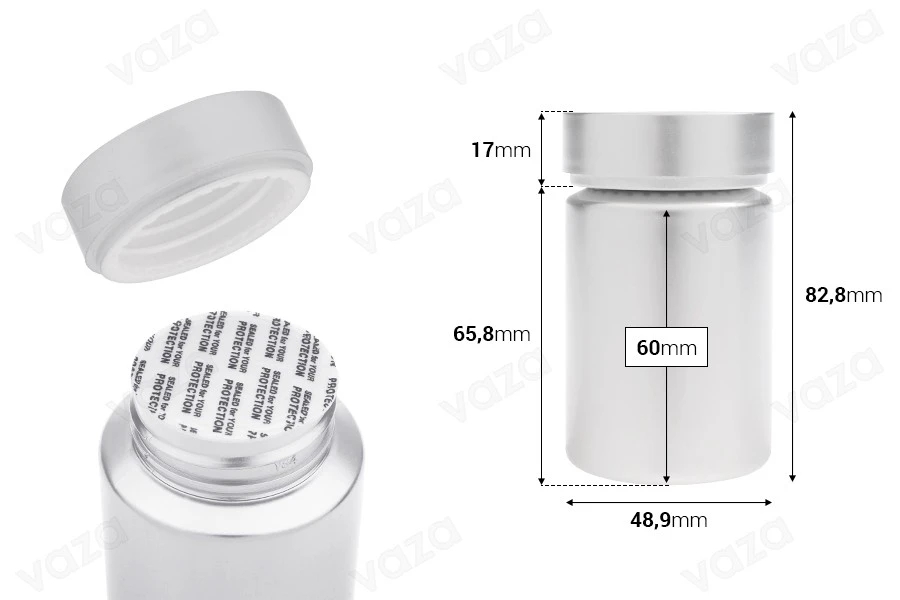 Barattolo in plastica PET da 100 ml color argento per pillole e capsule-dimensioni_immagine