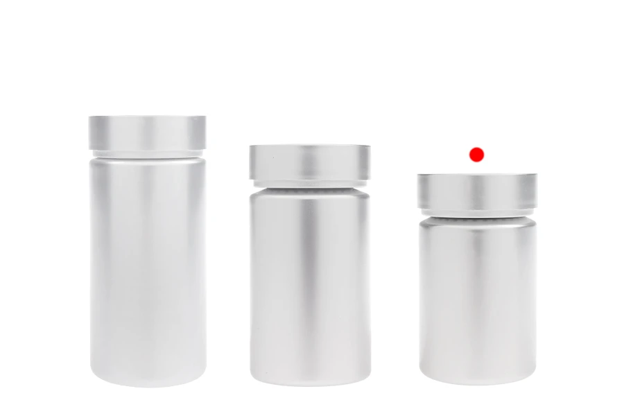 100 ml PET plastic jar in silver color for pills and capsules