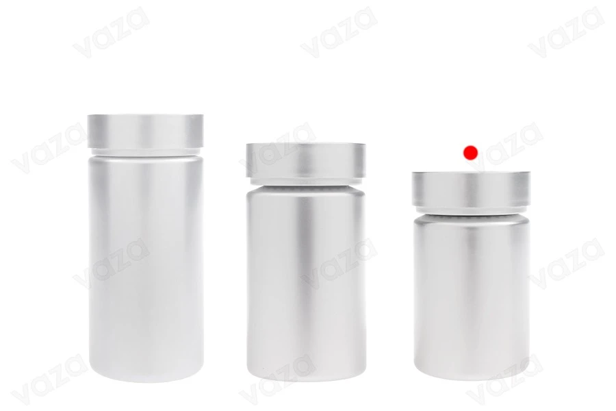 Barattolo in plastica PET da 100 ml color argento per pillole e capsule-gruppo_immagini