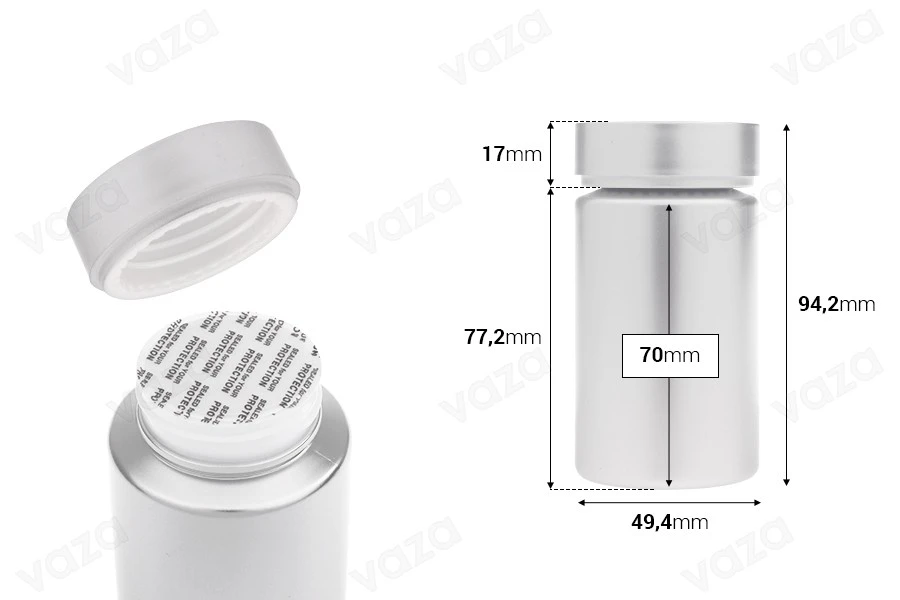 120 ml PET plastic jar in silver color for pills and capsules 120 ml PET plastic jar in silver color for pills and capsules-εικόνα_διαστάσεις