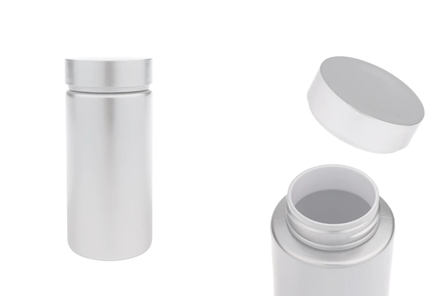 Barattolo in plastica PET da 180 ml color argento per pillole e capsule