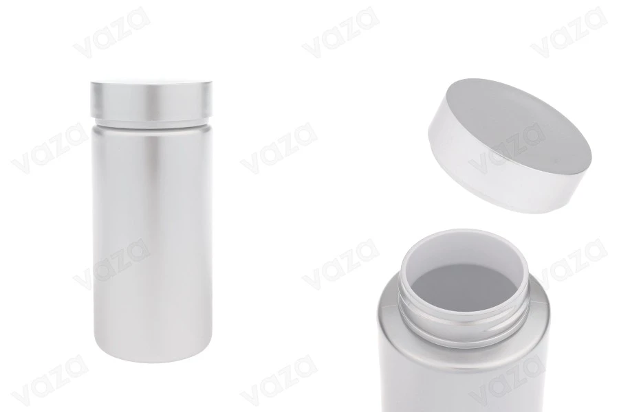 180 ml PET-Kunststoffdose in Silberfarbe für Pillen und Kapseln 180 ml PET-Kunststoffdose in Silberfarbe für Pillen und Kapseln-produktbild