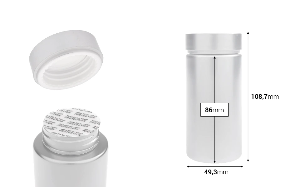 Barattolo in plastica PET da 180 ml color argento per pillole e capsule