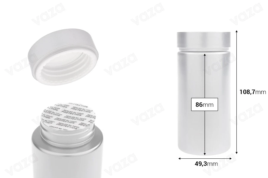 180 ml PET-Kunststoffdose in Silberfarbe für Pillen und Kapseln 180 ml PET-Kunststoffdose in Silberfarbe für Pillen und Kapseln-bildabmessungen