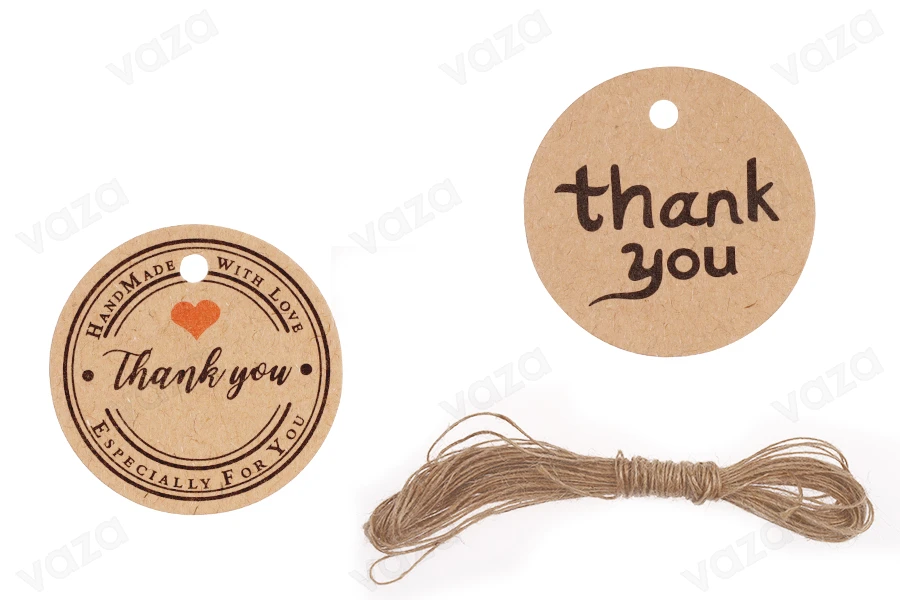 Etichette di carta "Grazie" in vari modelli con foro e spago - 100 pezzi-immagine_prodotto
