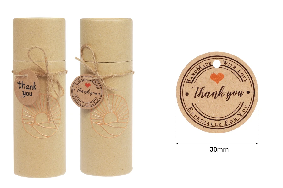 "Thank you" craft tags in various designs with hole and string - 100 pcs