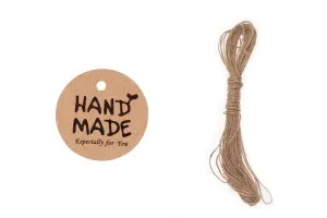 "Handmade" Papieranhänger mit Loch und Schnur - 100 Stück
