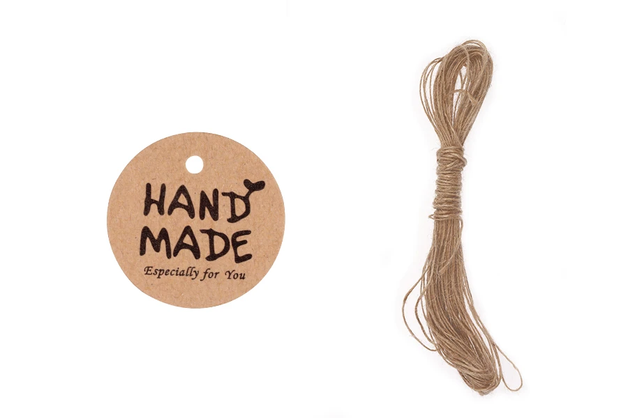 Χάρτινα καρτελάκια "Handmade" με τρύπα και σπάγγο  - 100 τμχ