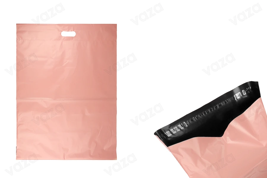Qese korrieri 500x600 mm rozë të papërshkueshme nga uji PE me mbyllje me ngjitje dhe dorezë - 100 copë   -εικόνα_προϊοντική
