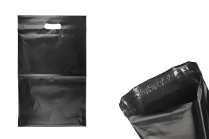 Pochette d'expédition 300 x 400 mm noire imperméable en PE avec fermeture autocollante et poignée – 100 pièces-1
