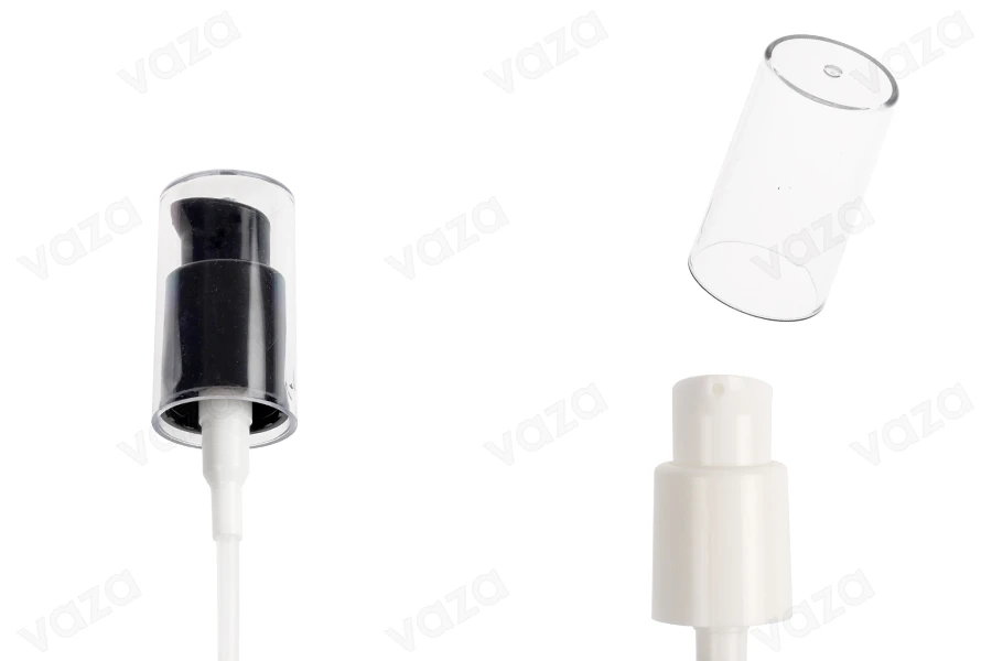 Pompë plastike për kremra PP 18 e bardhë ose e zezë me kapak transparent Pompë plastike për kremra PP 18 e bardhë ose e zezë me kapak transparent-εικόνα_προϊοντική