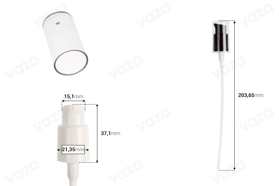 Pompë plastike për kremra PP 18 e bardhë ose e zezë me kapak transparent Pompë plastike për kremra PP 18 e bardhë ose e zezë me kapak transparent-εικόνα_διαστάσεις