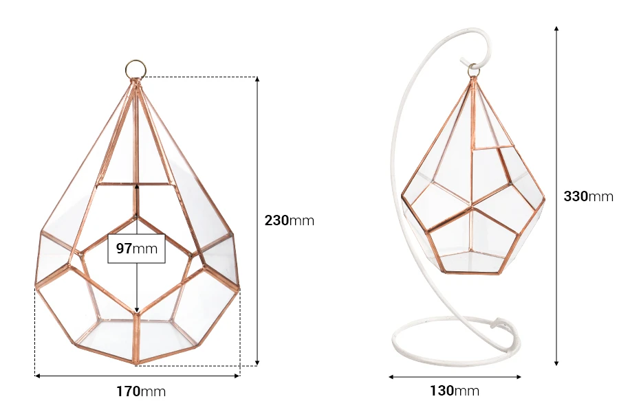 Photophore suspendu en verre pour bougie avec support métallique Photophore suspendu en verre pour bougie avec support métallique