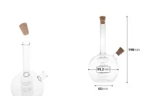 Bouteille en verre à deux chambres avec 2 bouchons en liège coniques naturels avec anneau de suspension. Elle est de fabrication artisanale et faite en verre soufflé - de 460ml
