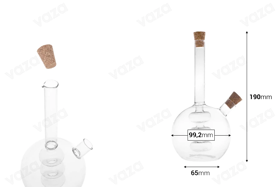 Bouteille en verre à deux chambres avec 2 bouchons en liège coniques naturels avec anneau de suspension. Elle est de fabrication artisanale et faite en verre soufflé - de 460ml Bouteille en verre à deux chambres avec 2 bouchons en liège coniques naturels avec anneau de suspension. Elle est de fabrication artisanale et faite en verre soufflé - de 460ml-photo_dimensions