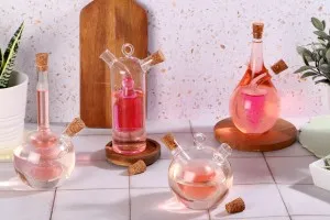 Zweiteilige Glasflasche 480ml in einer Traube Form mit 2 konischen Naturkorken, handgemacht aus mundgeblasenes Glas-3