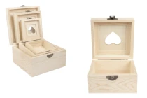 Scatola portaoggetti in legno con finestra a forma di cuore e clip - set da 3 pezzi (S -M-L)
