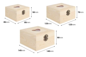 Scatola portaoggetti in legno con finestra a forma di cuore e clip - set da 3 pezzi (S -M-L)-2