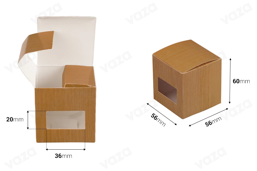 Brown paper box with window 56x56x60 mm - 50 pcs Brown paper box with window 56x56x60 mm - 50 pcs-image_dimensions