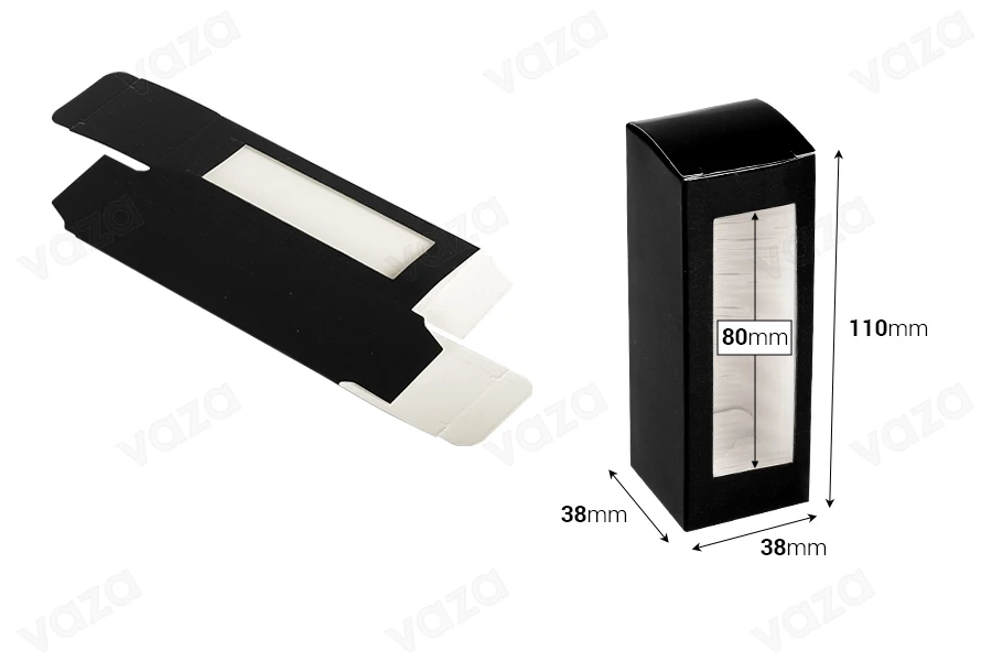 Βlack paper box with transparent window in size 38x38x110 - 50 pcs-image_dimensions