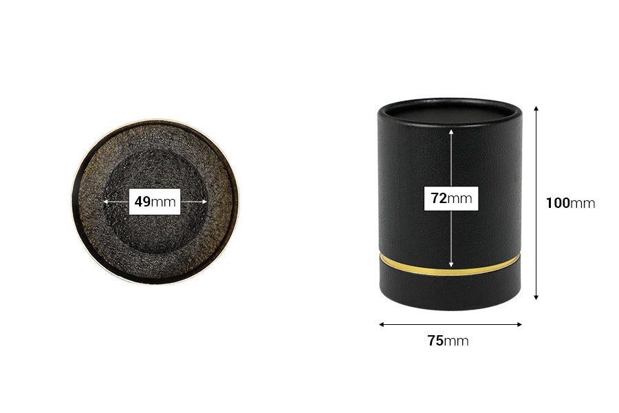 Κουτί κυλινδρικό 100x75 mm χάρτινο σε μαύρο - χρυσό χρώμα