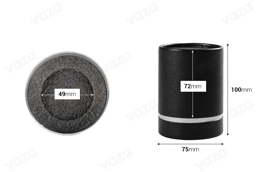 Κουτάκι κυλινδρικό για μπουκαλάκια 100x75 mm χάρτινο σε μαύρο χρώμα-εικόνα_διαστάσεις