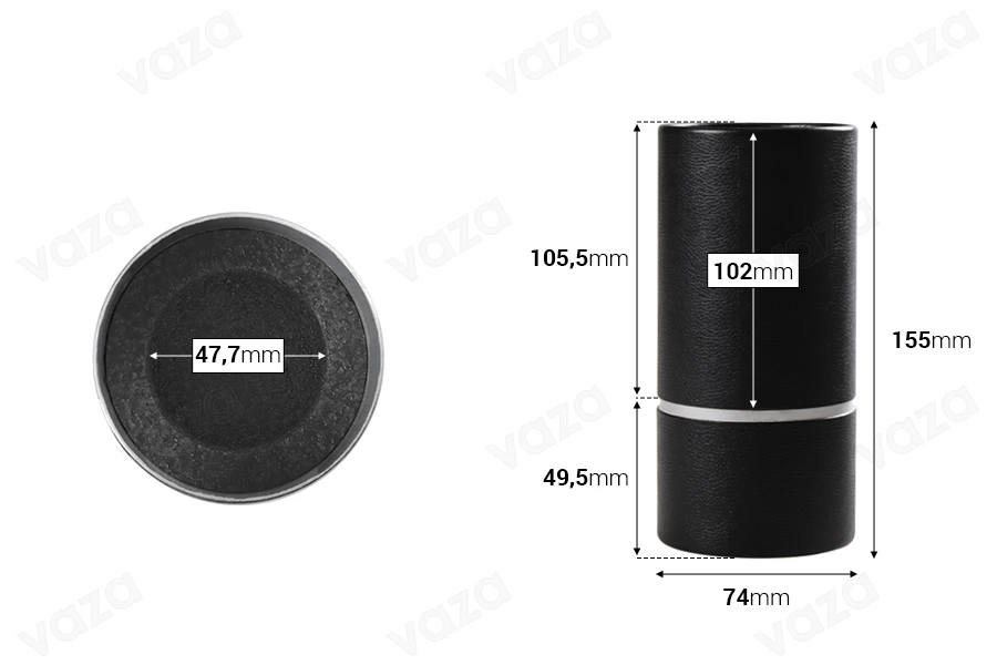 Black paper tube box in size 155x74 mm for vials and bottles-image_dimensions