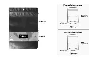 Aluminiumbeutel vom Typ Doy Pack, mit Reißverschluss, Fenster und der Möglichkeit zum Versiegeln mit Heißsiegelung 180x40x260 mm - 100 Stück-2