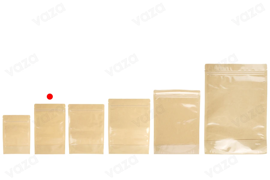 Doypack type pouches 120x40x200 mm, kraft back (14c), clear front (8c), with zip closure, heat sealable - 100 pcs-image_group