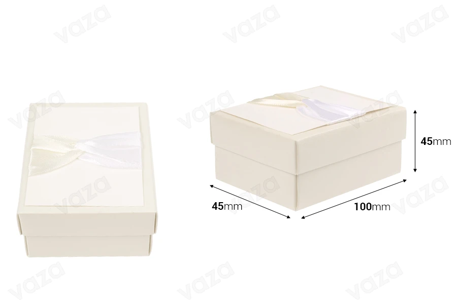 Boîte en papier blanc avec nœud beige et satin Boîte en papier blanc avec nœud beige et satin-εικόνα_διαστάσεις