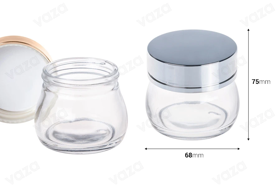 Vasetto di vetro per creme da 100 ml con tappo dorato o argentato-dimensioni_immagine