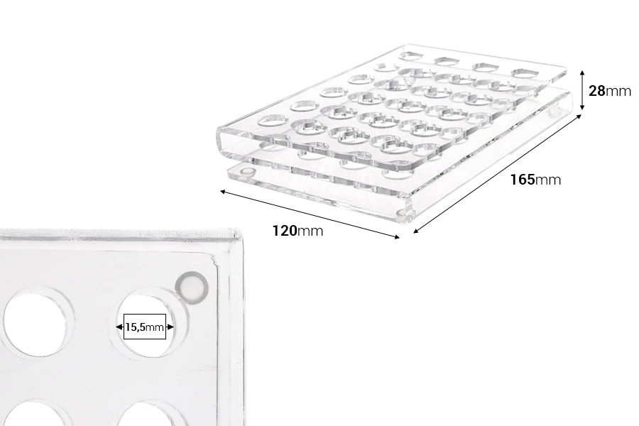 Σταντ (stand) plexiglass 165x120x28 με πόδια σιλικόνης - 24 θέσεων (άνοιγμα τρύπας 15,5 mm)