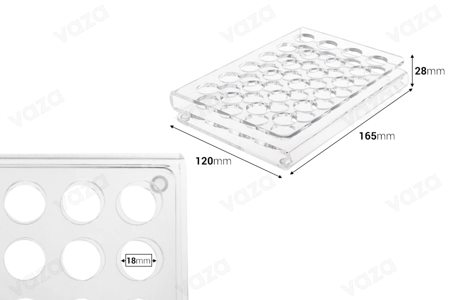 Σταντ (stand) plexiglass 165x120x28 με πόδια σιλικόνης - 24 θέσεων (άνοιγμα τρύπας 18 mm) Σταντ (stand) plexiglass 165x120x28 με πόδια σιλικόνης - 24 θέσεων (άνοιγμα τρύπας 18 mm)-εικόνα_διαστάσεις