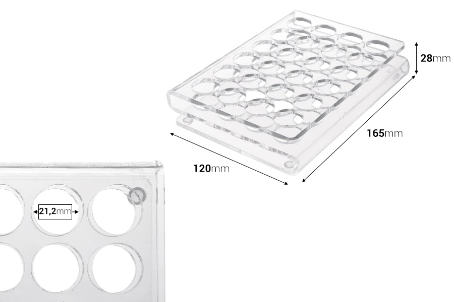 Σταντ (stand) plexiglass 165x120x28 με πόδια σιλικόνης - 24 θέσεων (άνοιγμα τρύπας 21 mm) Σταντ (stand) plexiglass 165x120x28 με πόδια σιλικόνης - 24 θέσεων (άνοιγμα τρύπας 21 mm)