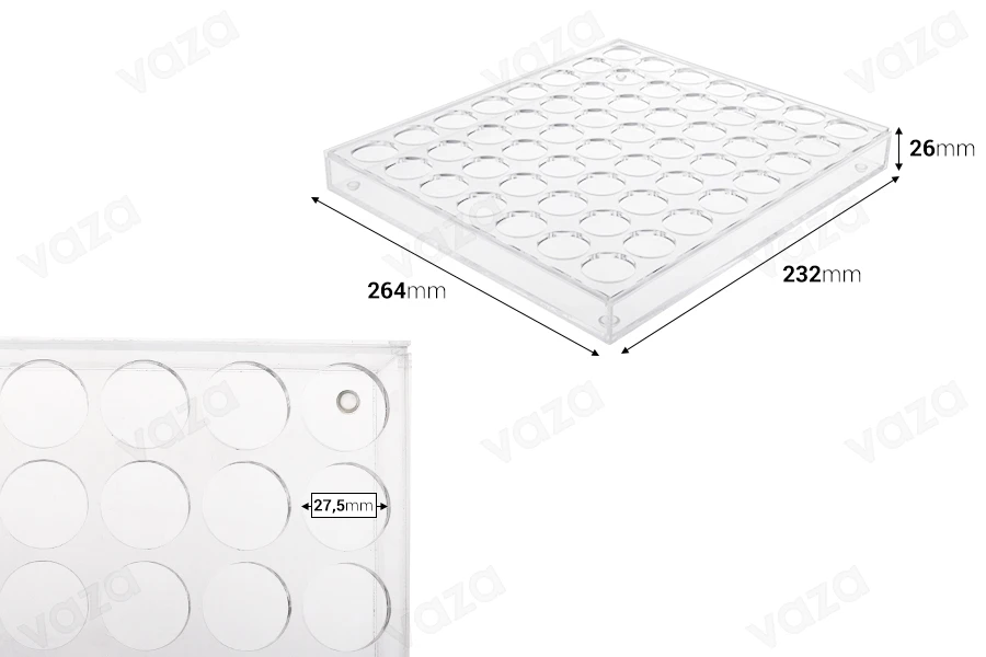 Stendë plexiglas 264 × 232 × 26 mm – 56 vënde (hapje vrime 27,5 mm)-imazh_dimensione